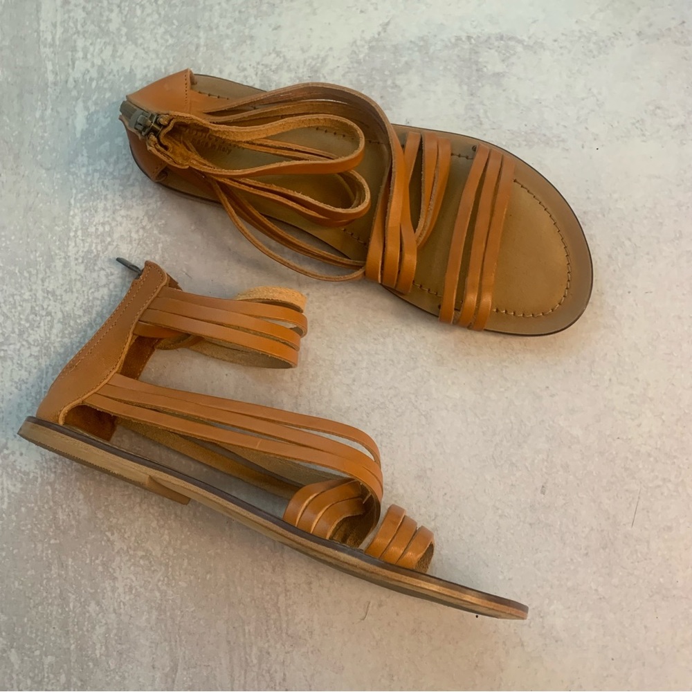 Garnet Hill Italy Leather Strappy Ankle Zipper Sandals - Picture 4 of 12